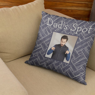 Navy Dad's Spot Couch Photo Father's Day Gift Throw Pillow