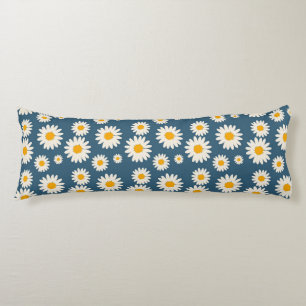 Navy Daisy Floral Bohemian Botanical Pattern Body Pillow