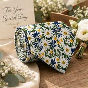 Navy Daisy & Mustard Floral  Tie