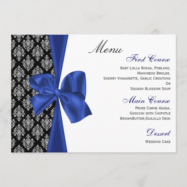 Navy Damask FAUX ribbon design Menu (Front)