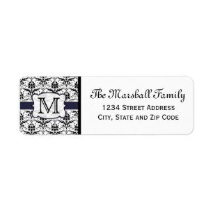 (Navy) Damask Monogram Return Address Labels