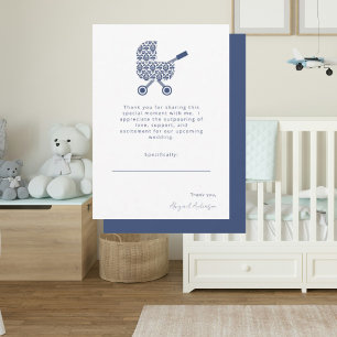 Navy Damask Pram  Baby Shower  Thank You Card