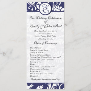 Navy Damask Swirls Wedding Program