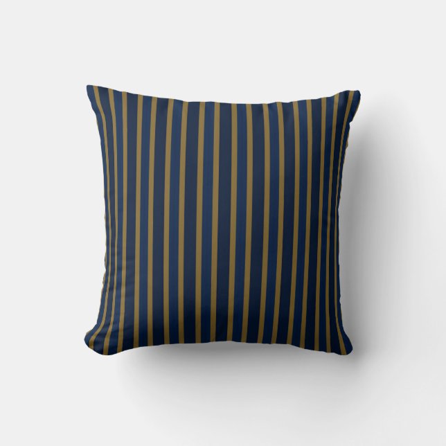 Navy, Dark Blue and Gold Stripes Throw Pillow (Front)