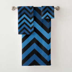 Navy Dark Blue And Light Blue Modern Stripes Bath Towel Set
