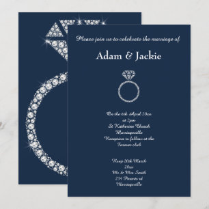 Navy Diamond RING ELEGANT WEDDING Invitation