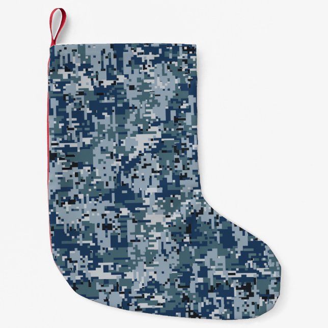 Navy  Digital Camo Camouflage Decor Small Christmas Stocking (Front)