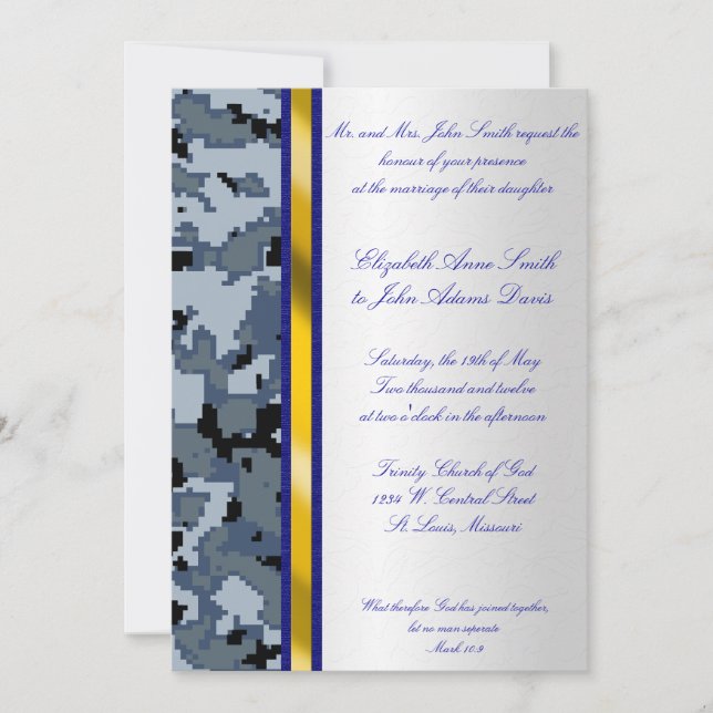 Navy Digital Camouflage Wedding Invitation (Front)