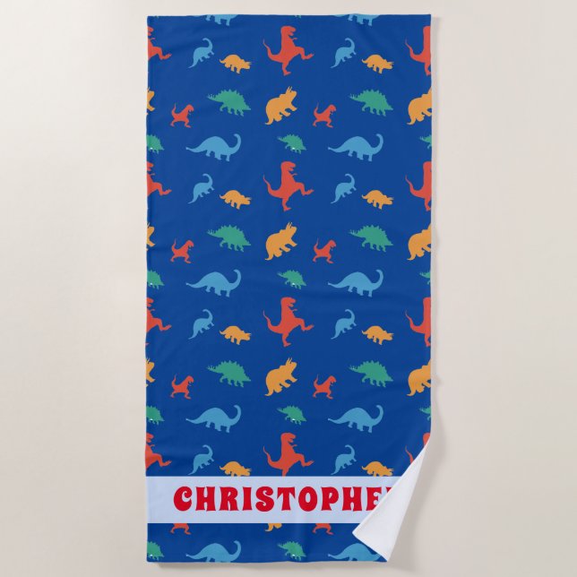 Navy Dinosaurs Pattern Kids Summer Beach Towel (Front)