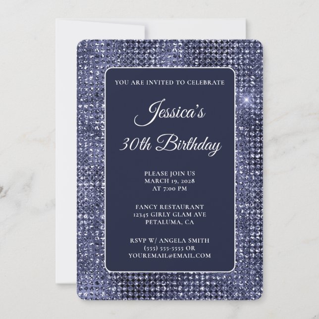 Navy Disco Glitter 30th Birthday Invitation (Front)