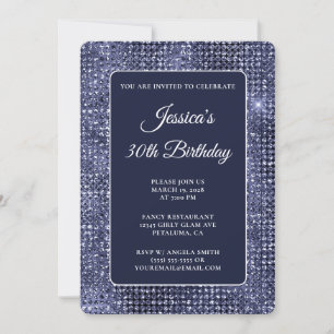 Navy Disco Glitter 30th Birthday Invitation
