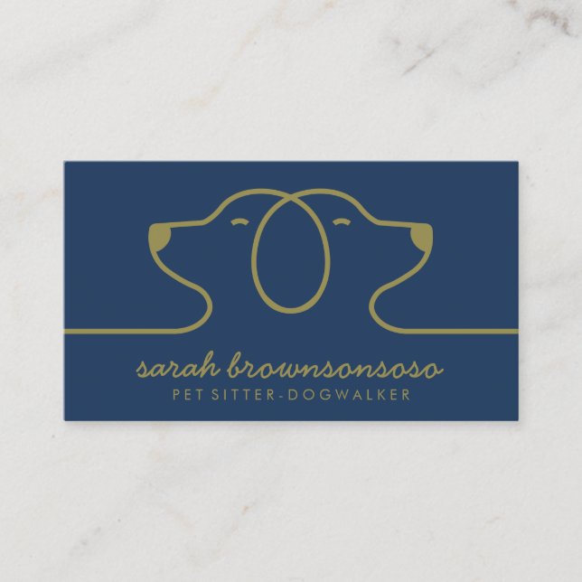 Navy Dog Line Logo Petsitter vet Business Card (Front)