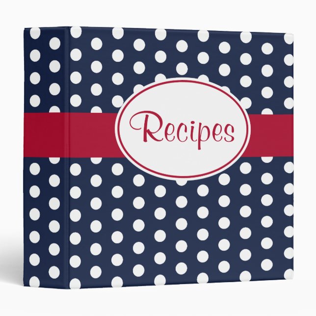 Navy Dot Kitchen Recipe Organizer Binder (Front/Spine)