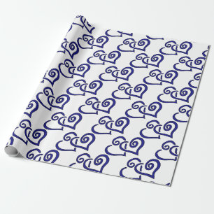 Navy Double Heart Wrapping Paper