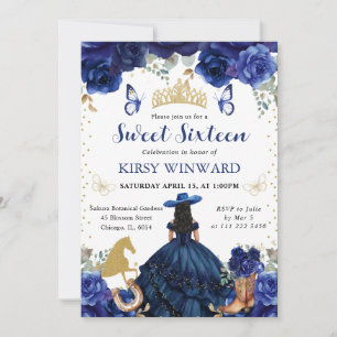 Navy Dress Black Hair Salon Princess Sweet 16 Invitation