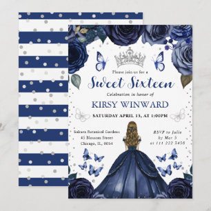 Navy Dress Blonde Princess Sweet 16 Invitation