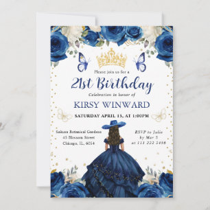 Navy Dress Brunette Salon Princess Birthday Invitation