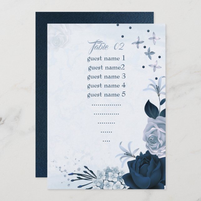 navy & dust blue flowers seating table number (Front/Back)