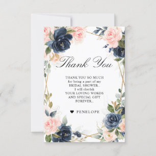 Navy Dusty Blue  Blush Geometric Bridal Shower Thank You Card