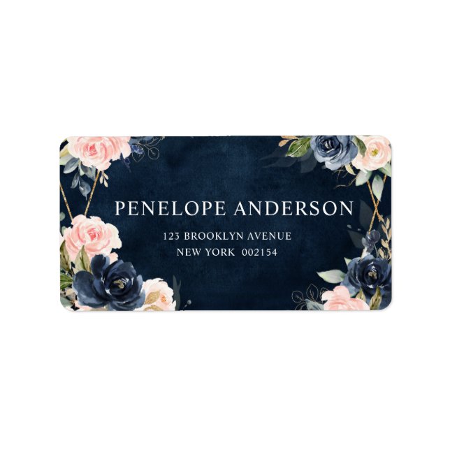 Navy Dusty Blue  Blush Geometric Wedding Label (Front)