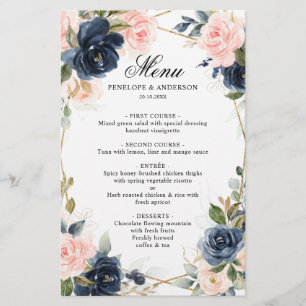 Navy Dusty Blue Blush Geometric Wedding Menu