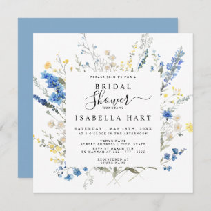Navy Dusty Blue Dainty Wild Floral Bridal Shower Invitation