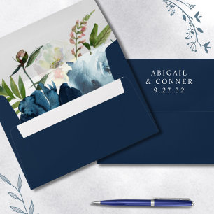 Navy & Dusty Blue Elegant Floral Watercolor Envelope