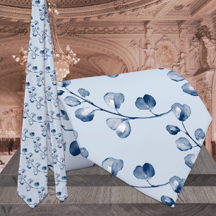 Navy & Dusty Blue Eucalyptus Elegant Wedding Tie