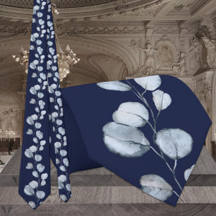Navy & Dusty Blue Eucalyptus Elegant Wedding Tie