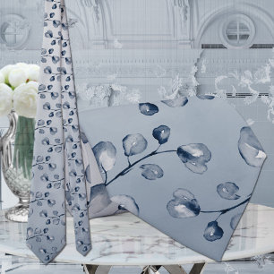 Navy & Dusty Blue Eucalyptus Elegant Wedding Tie