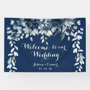 Navy Dusty Blue Eucalyptus Welcome To Our Wedding Banner