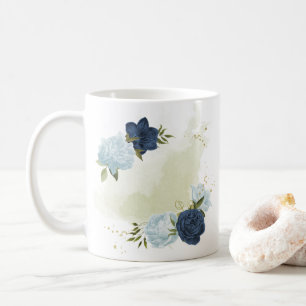 navy dusty blue floral greenery coffee mug