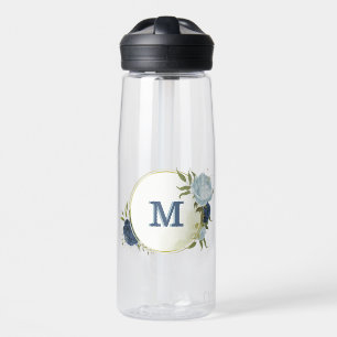 navy dusty blue floral greenery  water bottle