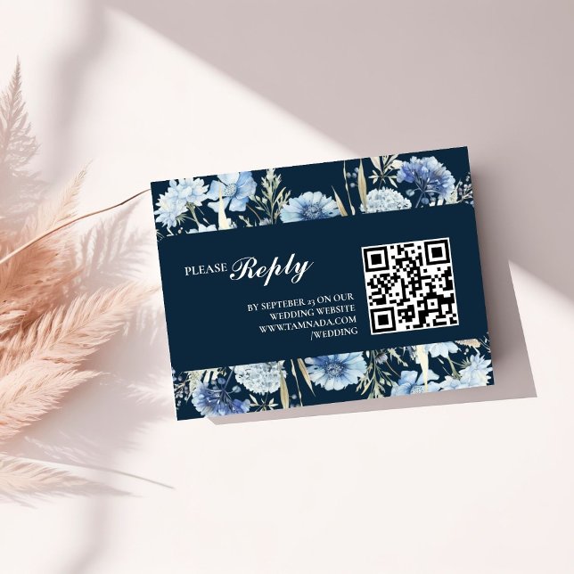 Navy Dusty Blue Floral Spring Bloom Wedding Enclosure Card (Creator Uploaded)