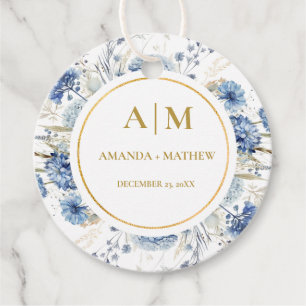 Navy Dusty Blue Floral Spring Bloom Wedding Favour Tags