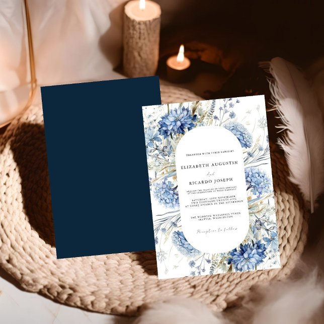 Navy Dusty Blue Floral Spring Bloom Wedding Invitation (Creator Uploaded)