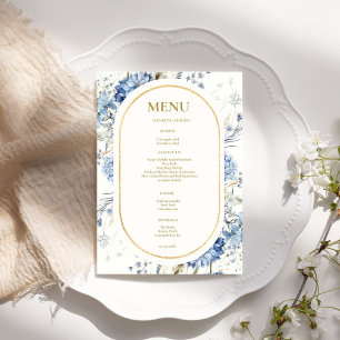 Navy Dusty Blue Floral Spring Bloom Wedding Menu