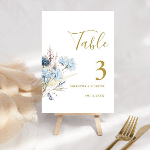 Navy Dusty Blue Floral Spring Bloom Wedding Table Table Number