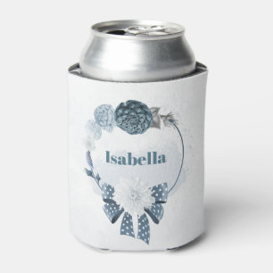 navy dusty blue flowers botanical wedding can cooler