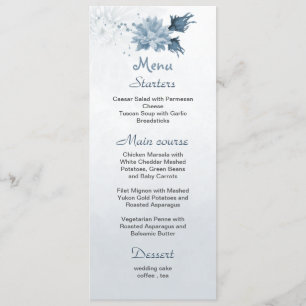 navy dusty blue flowers botanical wedding menu