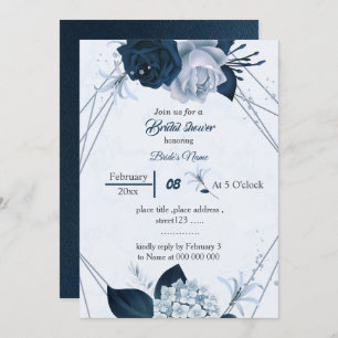navy &dusty blue flowers geometric bridal shower invitation