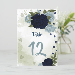 navy & dusty blue flowers green table number