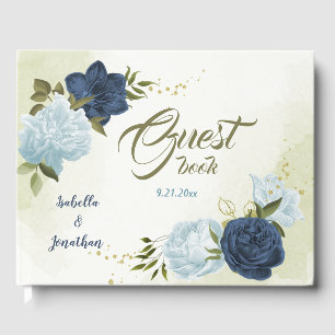 navy dusty blue flowers guest book
