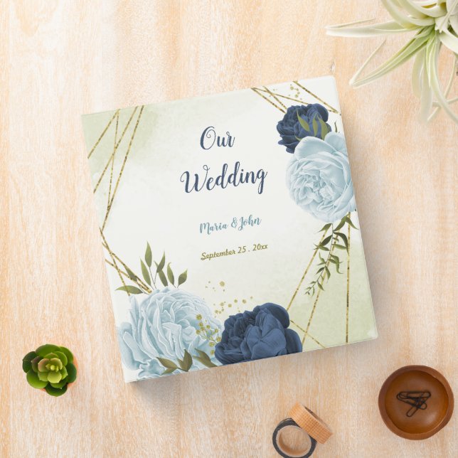 navy dusty blue flowers photo album binder (In Situ)
