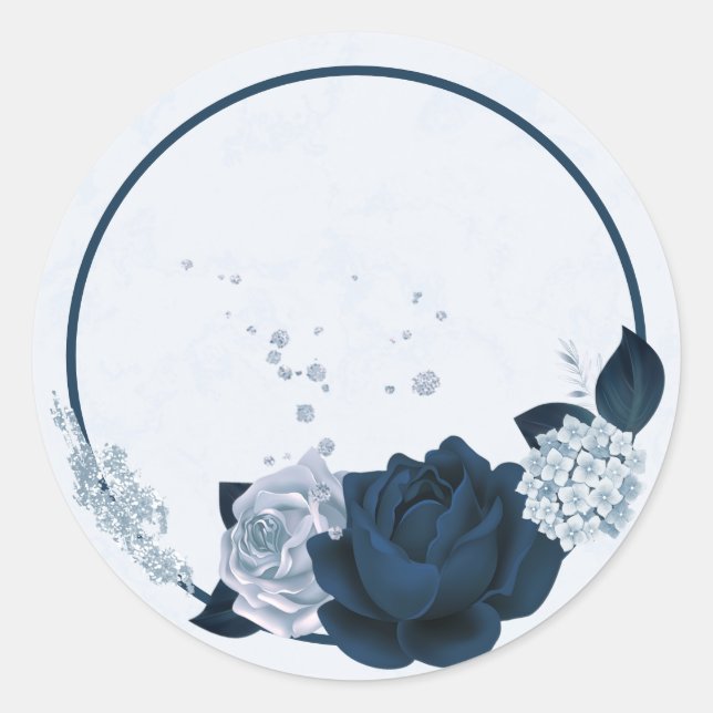navy & dusty blue flowers thank you  classic round sticker (Front)