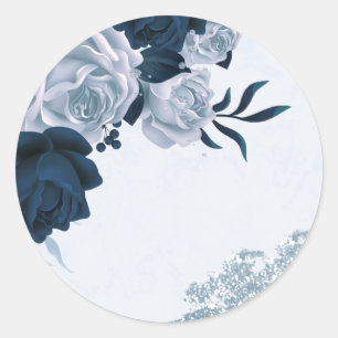 navy & dusty blue flowers thank you square sticker