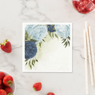 navy dusty blue flowers wedding napkin