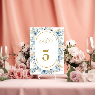 Navy Dusty Blue Gold Floral Spring Bloom Wedding Table Number
