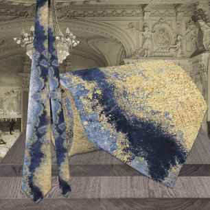 Navy Dusty Blue Marble Gold Wedding Tie