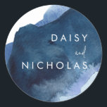 Navy Dusty Blue Ocean Watercolor Wedding Classic Round Sticker<br><div class="desc">Navy Dusty Blue Ocean Watercolor Wedding Classic Round Sticker

See matching collection in Niche and Nest Store</div>